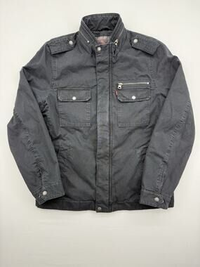 Levis Jacket Mens Medium Black Canvas Quilted Lined Field Coat Military Grunge